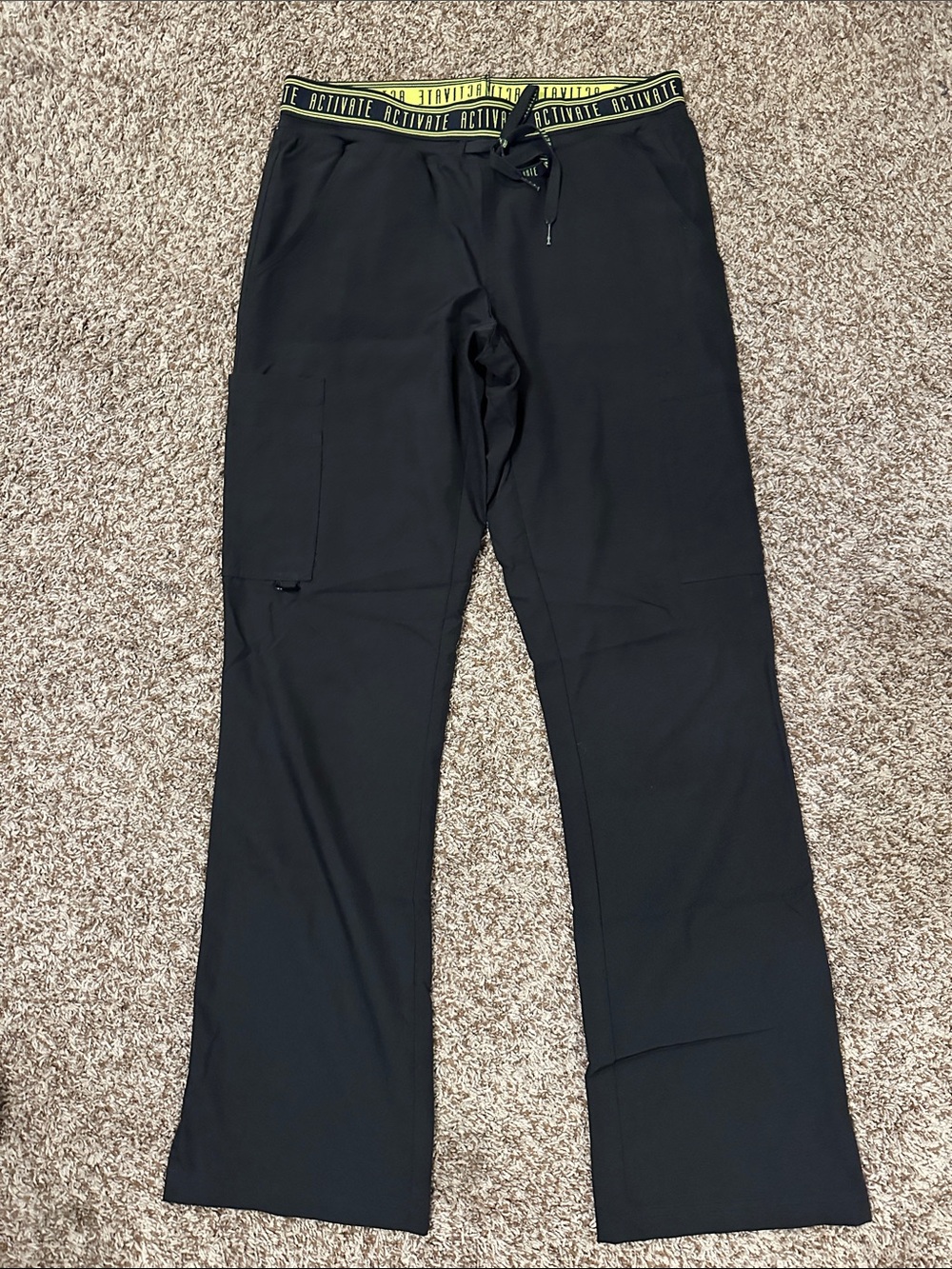 Med Couture Black Boot Cut Scrub Pants with Lime Accent Waistband